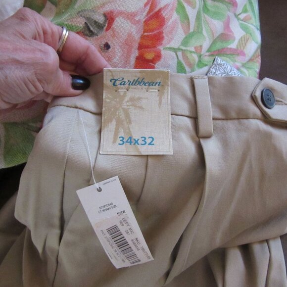 New w Tags, Men's Carribbean Beige khaki Front Pleated Pants, Sz 34 x 32" - Picture 8 of 8